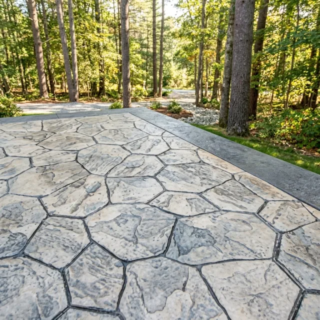 Close view of fieldstone-pattern stamped concrete