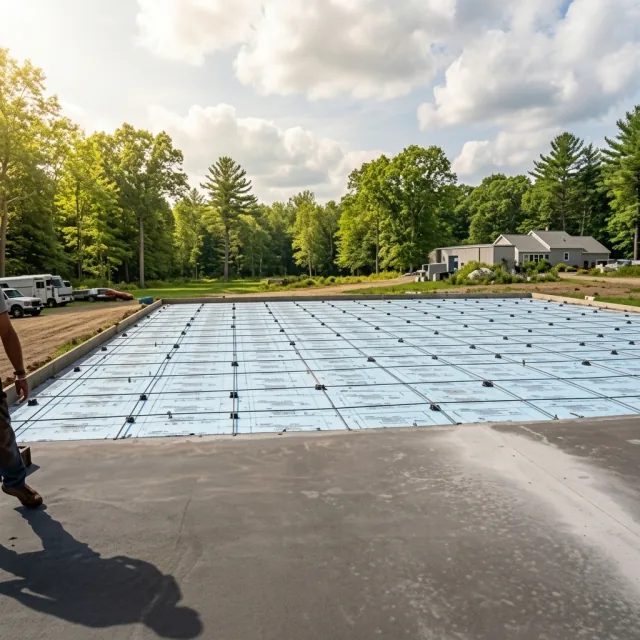 Large concrete slab prepared with under-slab insulation