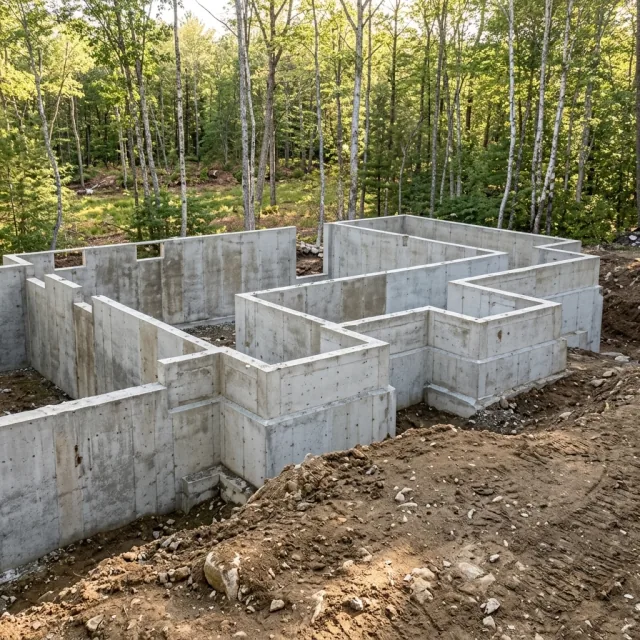 Multi-room poured concrete foundation