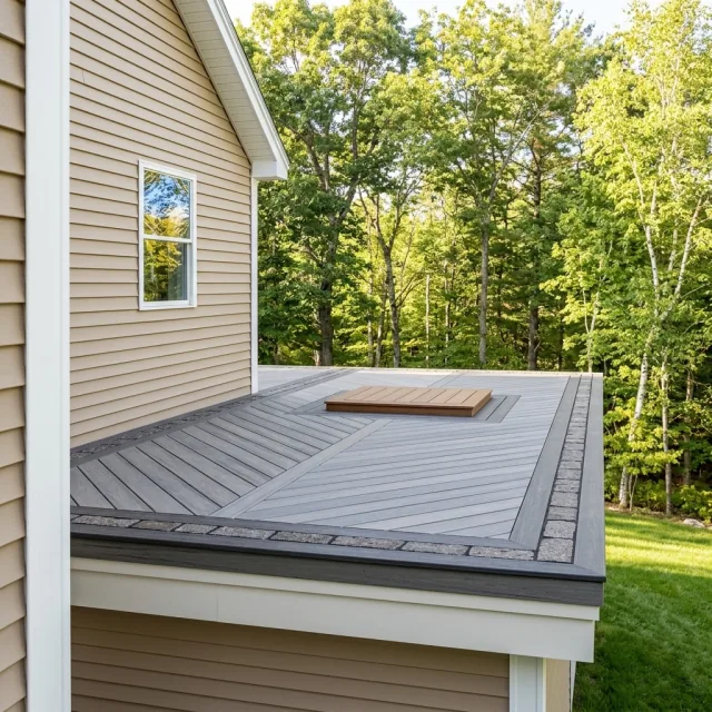 Finished concrete platform beside a home